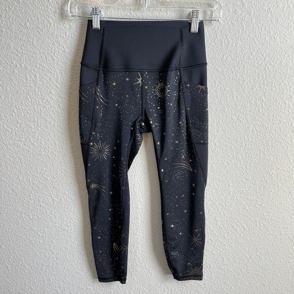 Gap Fit High Rise Black Star Galaxy Print Leggings Women's XS Petite Pockets - Picture 1 of 7